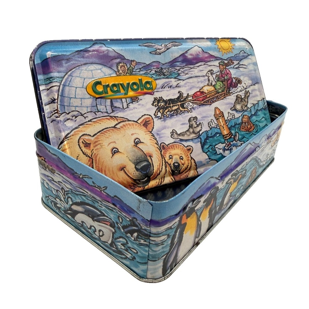Vintage Crayola Crayon Tin Box 1998 Polar Bear Seal Whale Reindeer Rabbit Animal